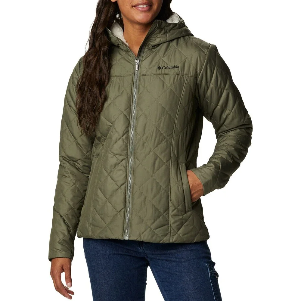 Columbia Copper Crest Quilted Jacket Womens 1X Green Long Sleeve Hooded FTS358